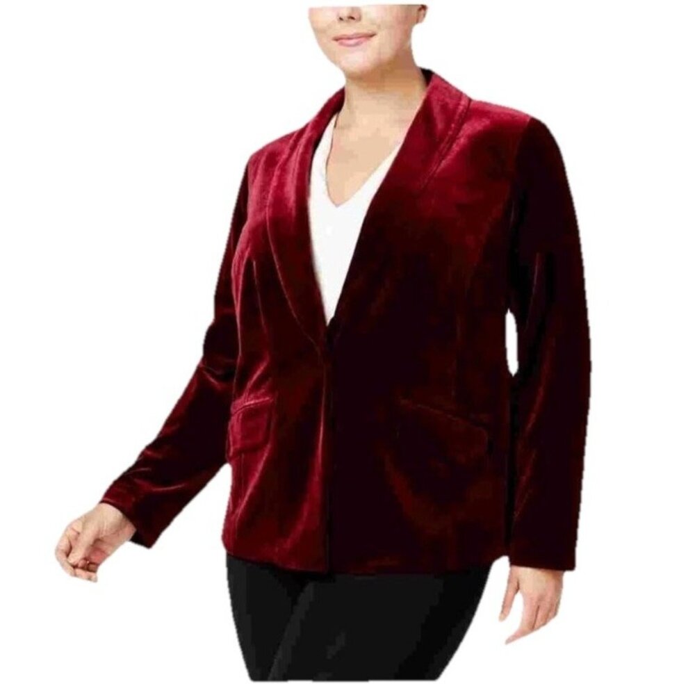 INC Womens Plus 4X Port Dark Red Velvet Single Button Classic Fit Blazer NWT